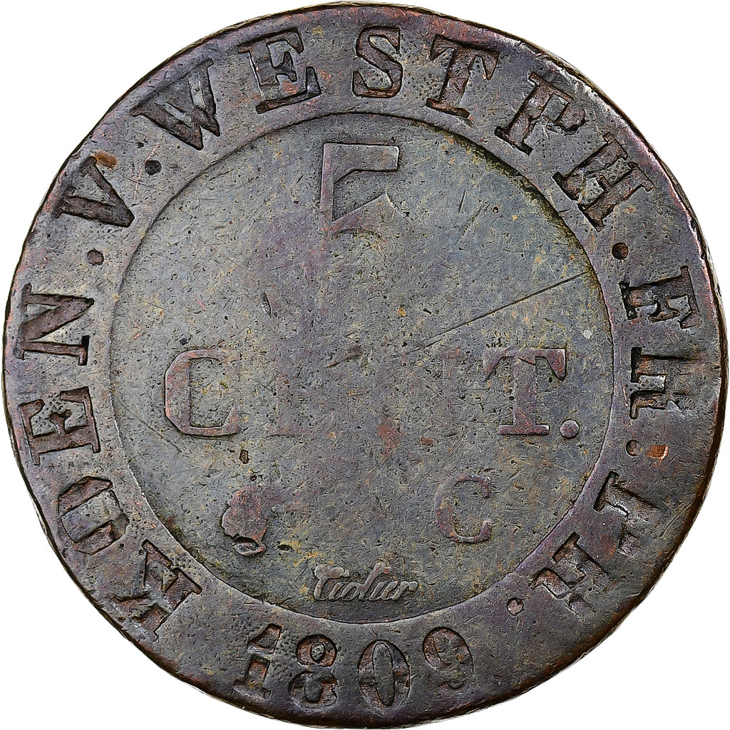 Royaume de Westphalie, Jérôme Bonaparte, 5 Centimes, 1809, Cassel, Cuivre, TB