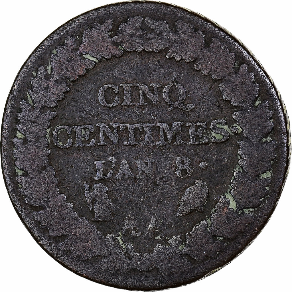 Francia, 5 Centimes, Dupré, AN 8, Metz, Cobre, BC