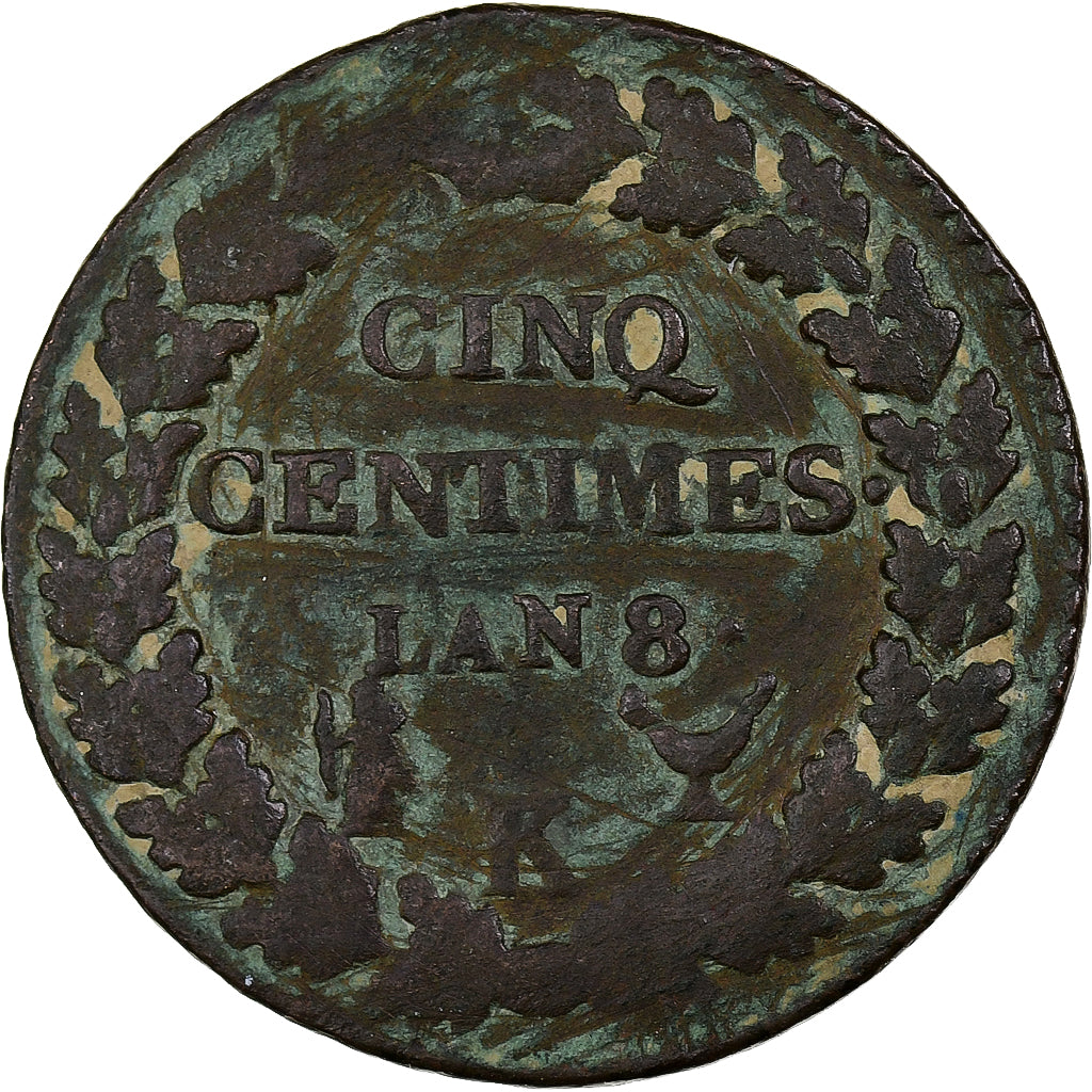 France, 5 Centimes, Dupré, AN 8, Bordeaux, Copper, VF(20-25)