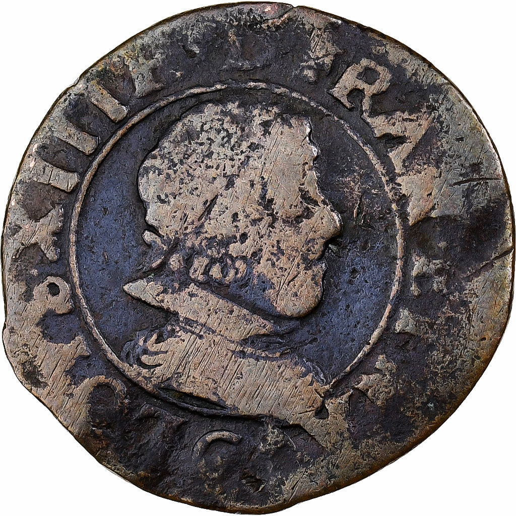 Francia, Louis XIII, Double Tournois, 1626, Poitiers, Cobre, BC