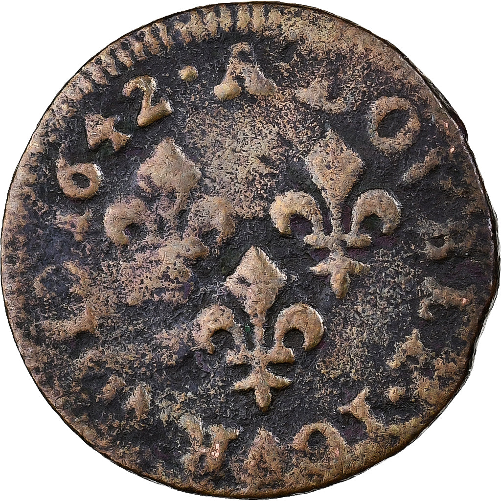 Frankrijk, Louis XIII, Double Tournois, 1642, Paris, Koper, ZG+