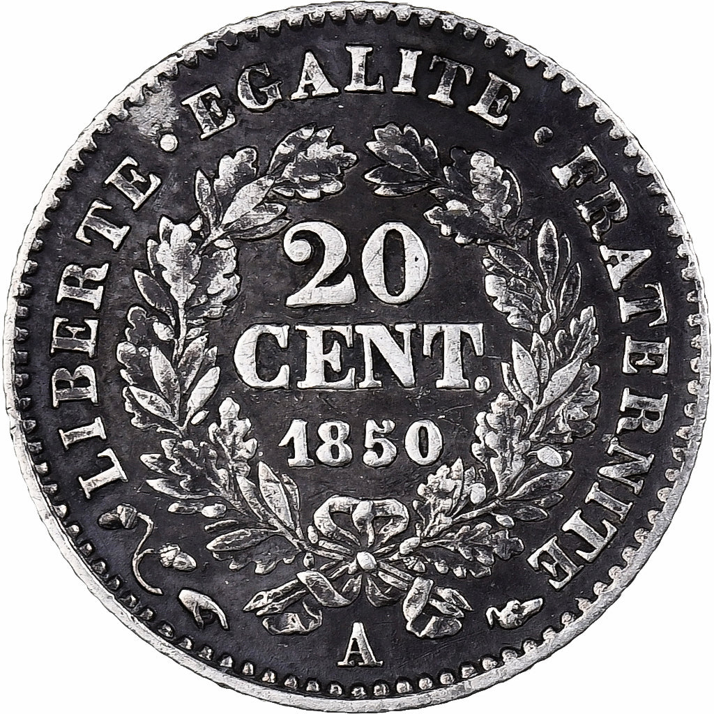 France, 20 Centimes, Cérès, 1850, Paris, Silver, EF(40-45)