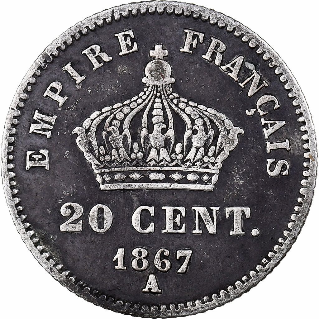 France, Napoleon III, 20 Centimes, 1867, Paris, Silver, EF(40-45)