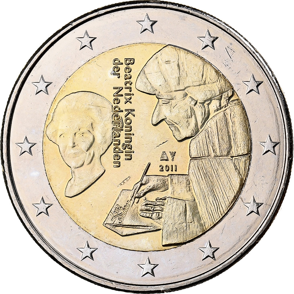 Paesi Bassi, Beatrix, 2 Euro, Erasmus, 2011, Utrecht, Bimetallico, SPL