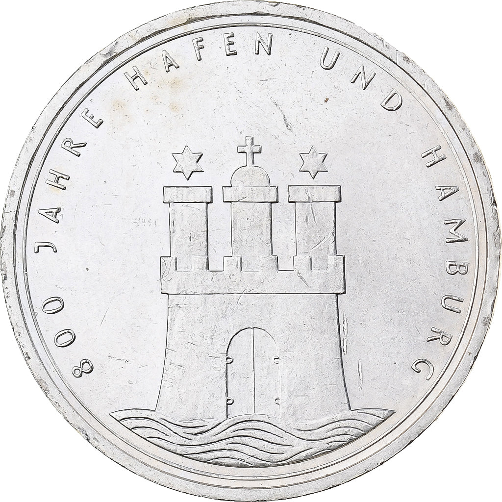 Germany, 10 Mark, 800 years of Hamburg, 1989, Hamburg, Silver, EF(40-45)