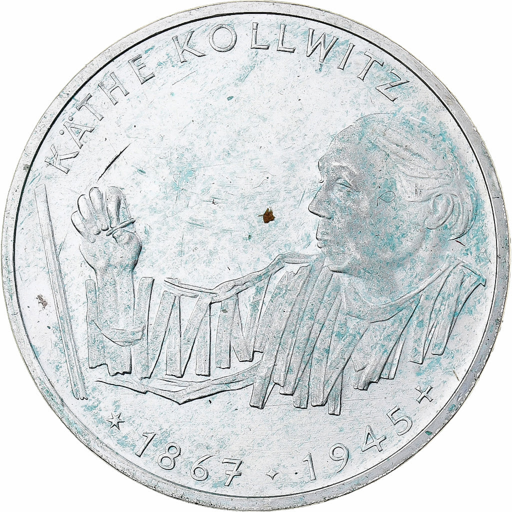 Germany, 10 Mark, Käthe Kollwitz, 1992, Karlsruhe, Silver, AU(55-58)