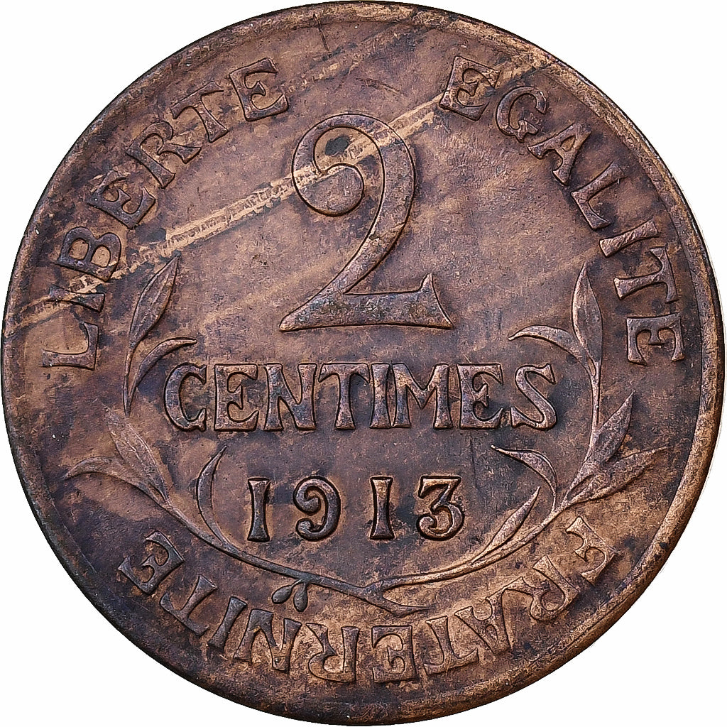 Francia, 2 Centimes, Daniel-Dupuis, 1913, Paris, Bronzo, BB