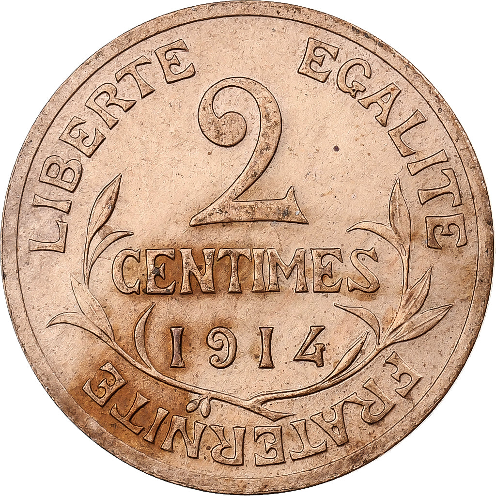 Francia, 2 Centimes, Daniel-Dupuis, 1914, Paris, Bronzo, BB