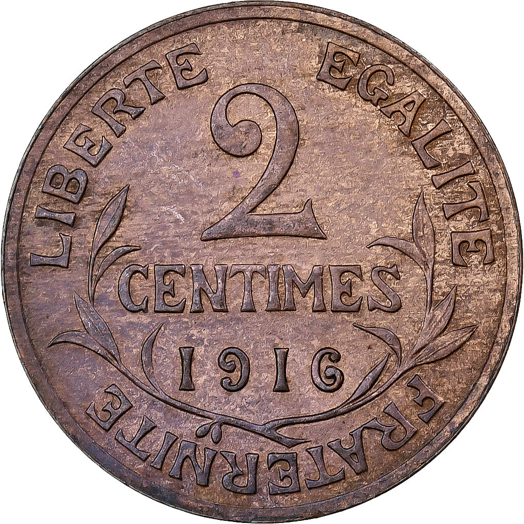 Frankrijk, 2 Centimes, Daniel-Dupuis, 1916, Paris, Bronzen, FR+