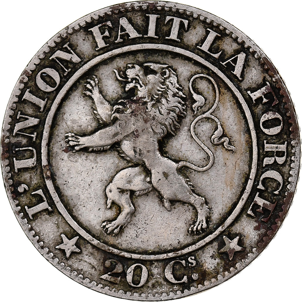 Bélgica, 20 Centimes, 1860, Brussels, Cobre - níquel, BC+