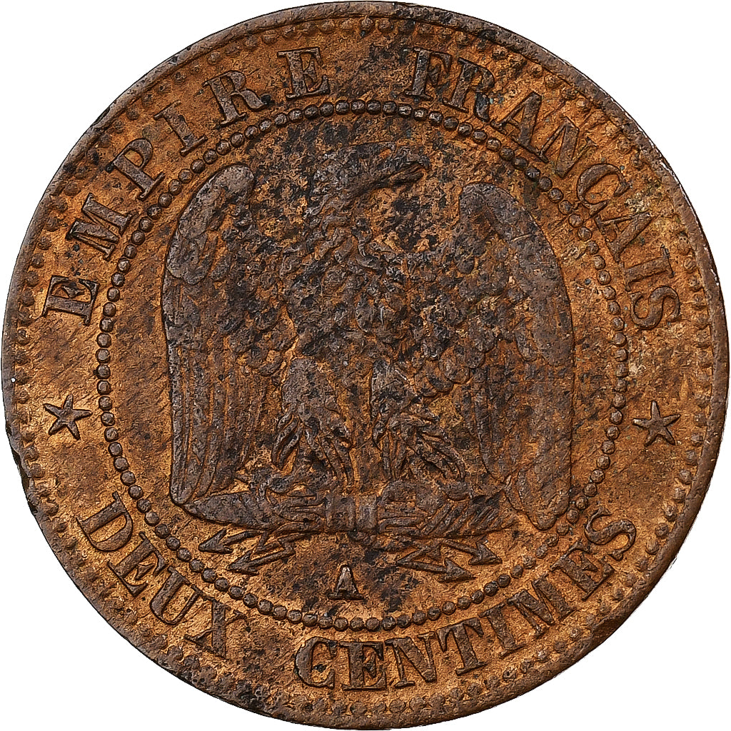 França, Napoleon III, 2 Centimes, 1857, Paris, Bronze, VF(30-35)