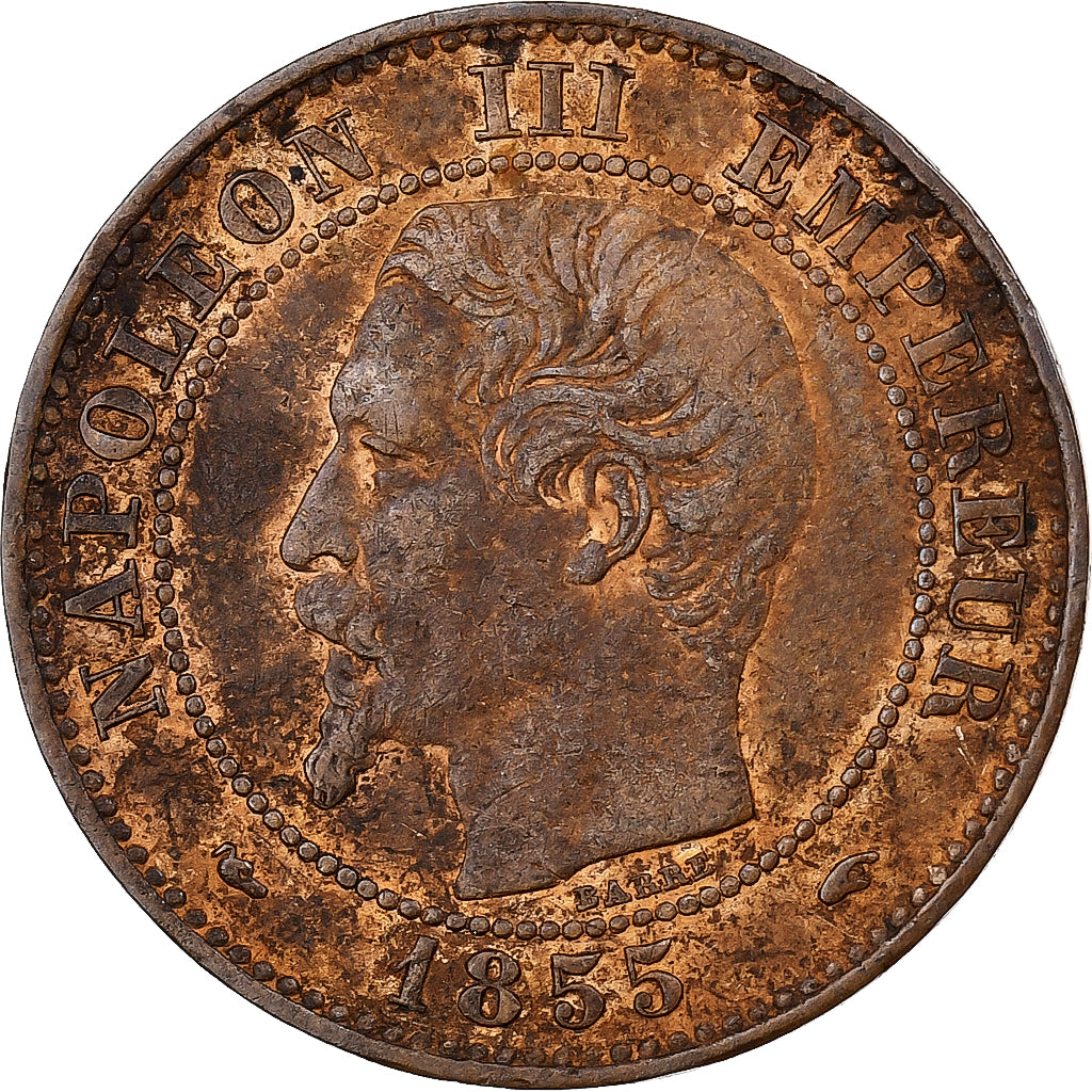 France, Napoleon III, 2 Centimes, 1855, Paris, Bronze, VF(30-35)
