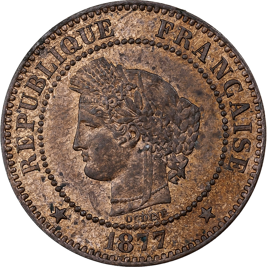 France, 2 Centimes, Cérès, 1877, Paris, Bronze, VF(30-35)