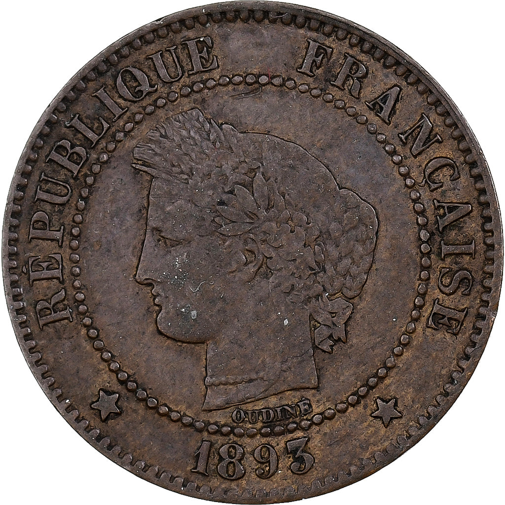 France, 2 Centimes, Cérès, 1893, Paris, Bronze, VF(30-35)