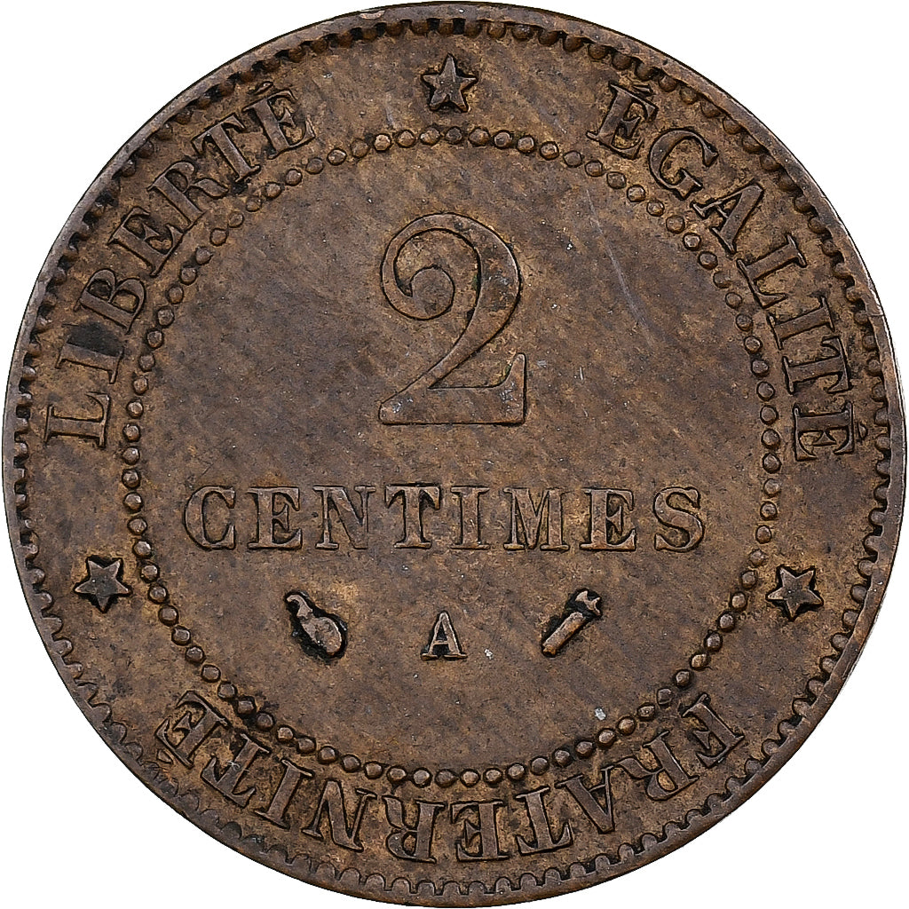 France, 2 Centimes, Cérès, 1893, Paris, Bronze, VF(30-35)