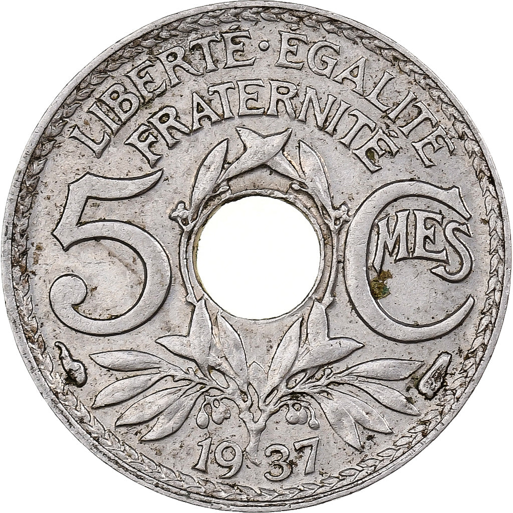 Francja, 5 Centimes, Lindauer, 1937, Paris, Miedź-Nikiel, EF(40-45)