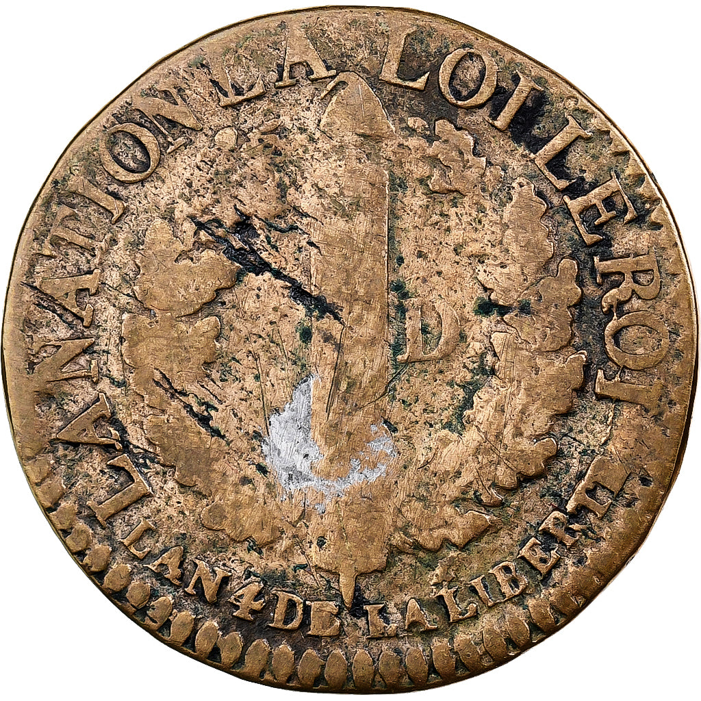 Frankreich, Louis XVI, 3 Deniers françois, 1792 / AN 4, Limoges, Messing, SGE+