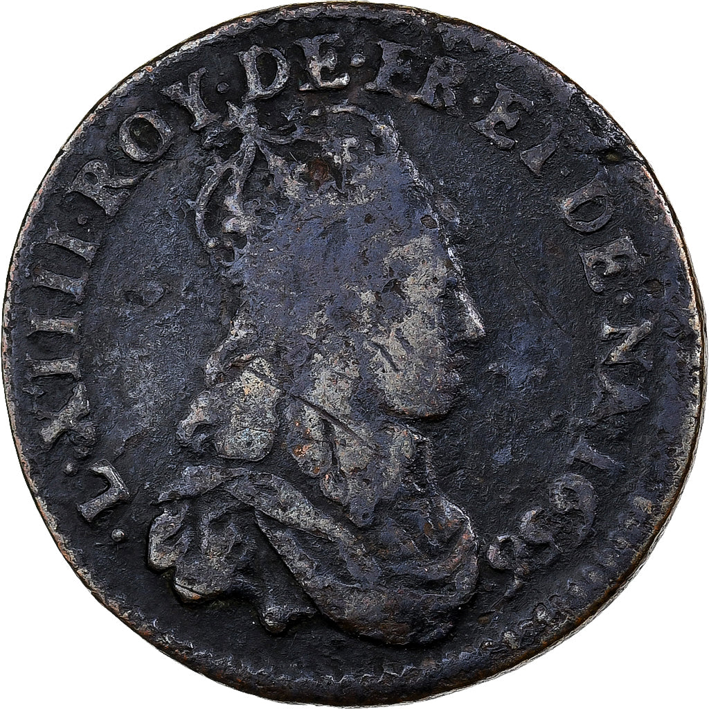 França, Louis XIV, Liard, 1656, Limoges, Cobre, VF(20-25), C2G:114