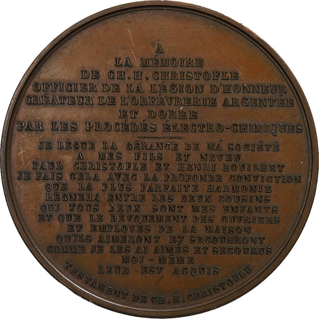 France, Medal, Christofle and Testament, After 1863, Copper, Barre, AU(55-58)