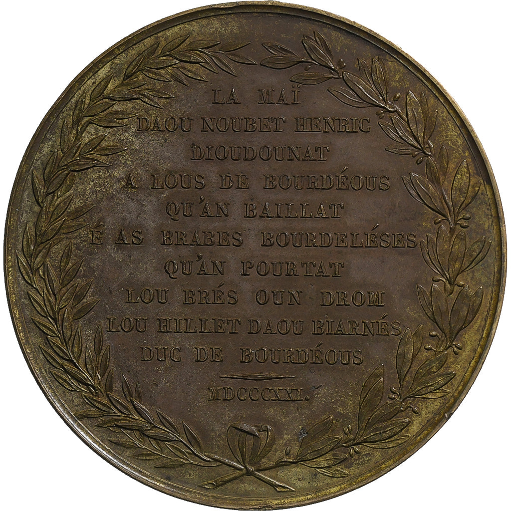 France, Médaille, Duchesse de Berry, 1821, Bronze, Barre, SUP