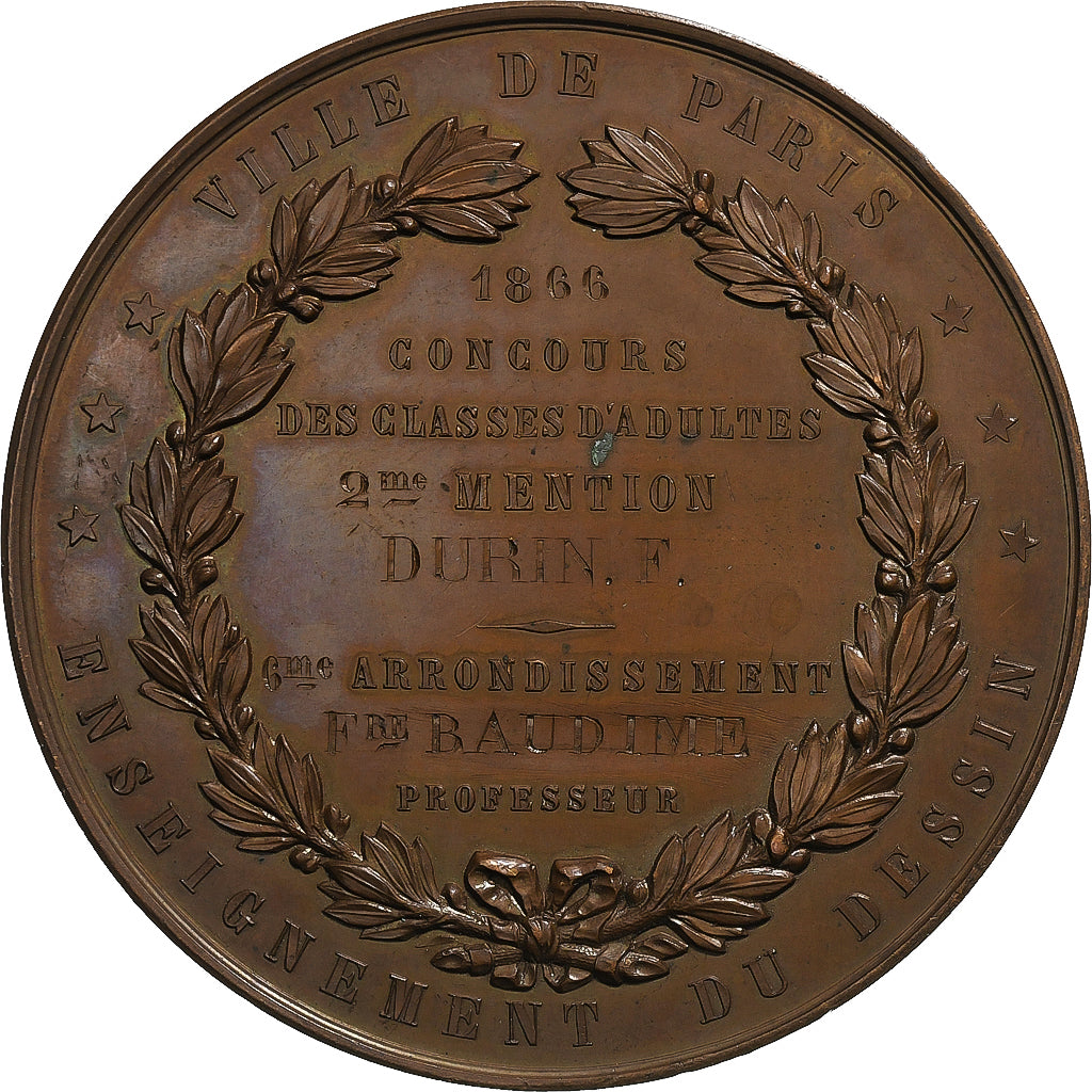 França, medalha, Napoléon III, 1866, Cobre, Bescher/Borrel, AU(55-58)