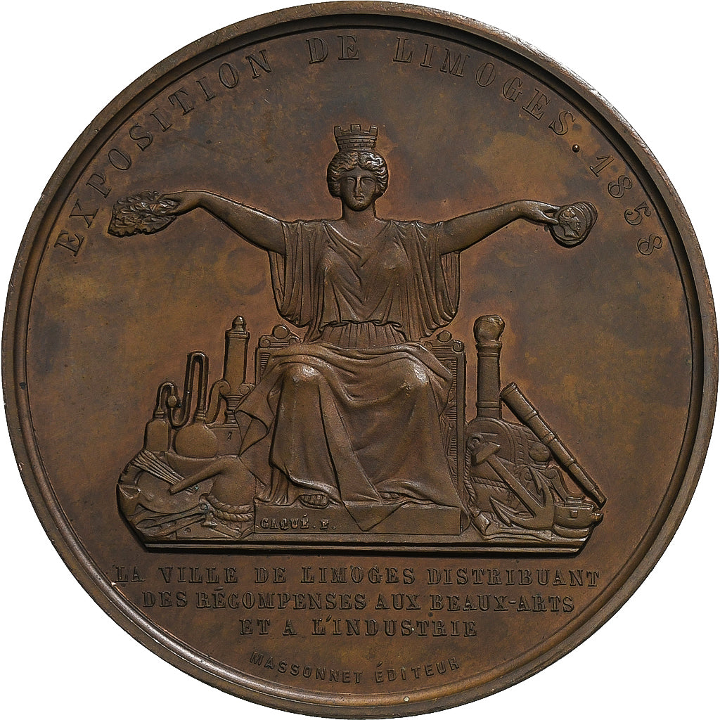 France, Medal, Napoleon III, Exposition de Limoges, 1858, Copper, Caqué