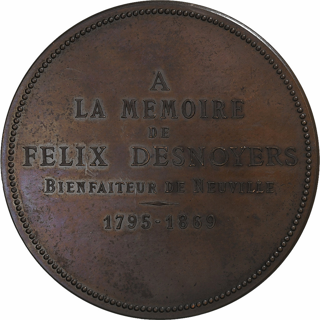 France, Medal, Felix Desnoyers, Benefactor of Neuville, 1874, Copper, Bescher