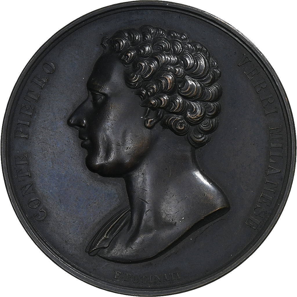 Duchy of Milan, Medaille, Count Pietro Verri, 1844, Bronze, Putinati, SS+
