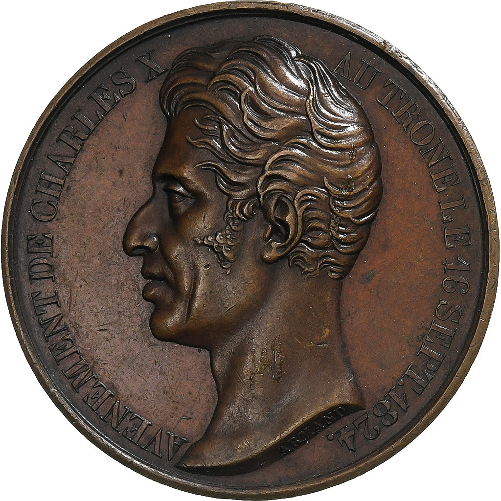 France, Medal, Charles X, Visite de la Bourse de Paris, 1824, Copper, Armand