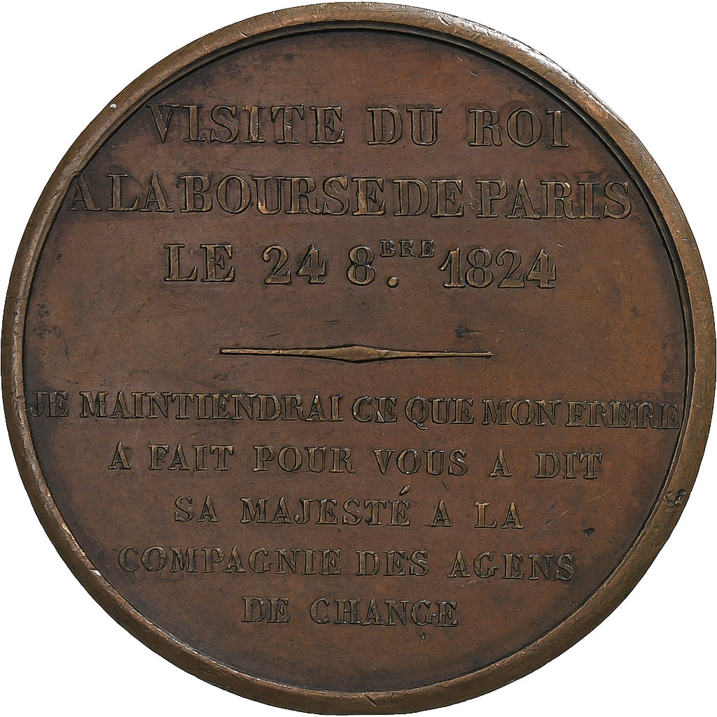 France, Medal, Charles X, Visite de la Bourse de Paris, 1824, Copper, Armand