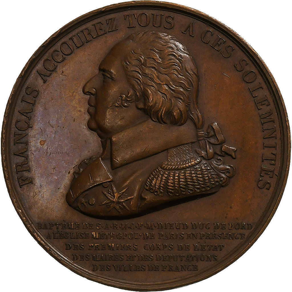 Francja, medal, Ludwik XVIII, Baptême du Duc de Bordeaux, 1821, Brązowy