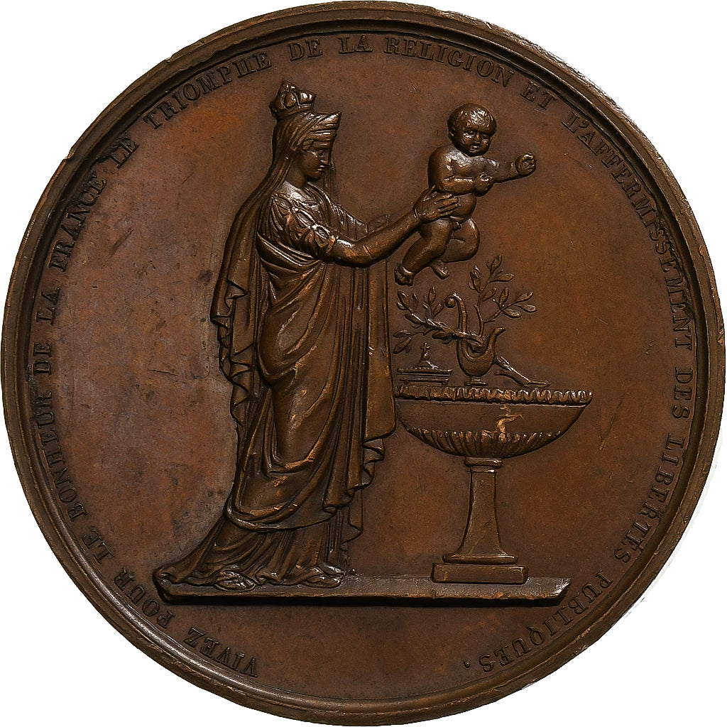 Francja, medal, Ludwik XVIII, Baptême du Duc de Bordeaux, 1821, Brązowy