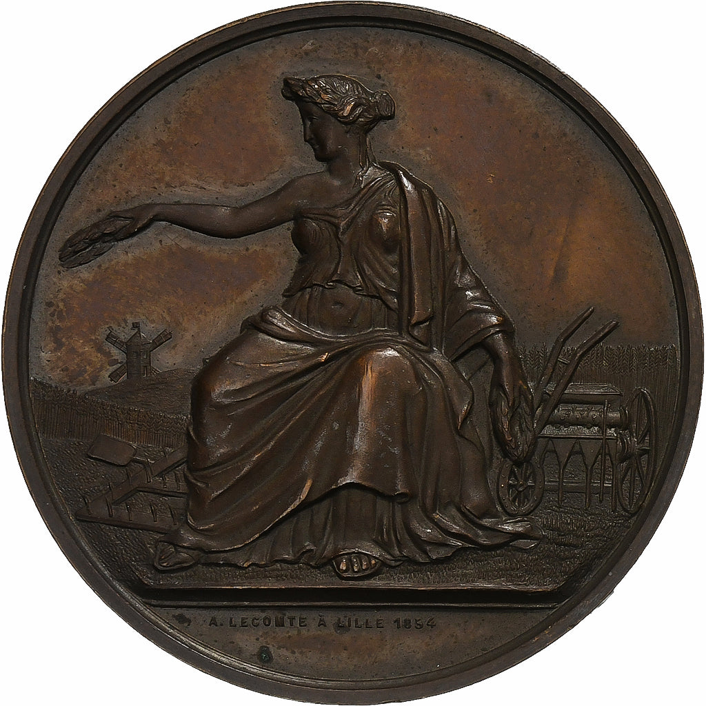 France, Médaille, Comice agricole de Lille, 1854, Cuivre, Lecomte, SUP