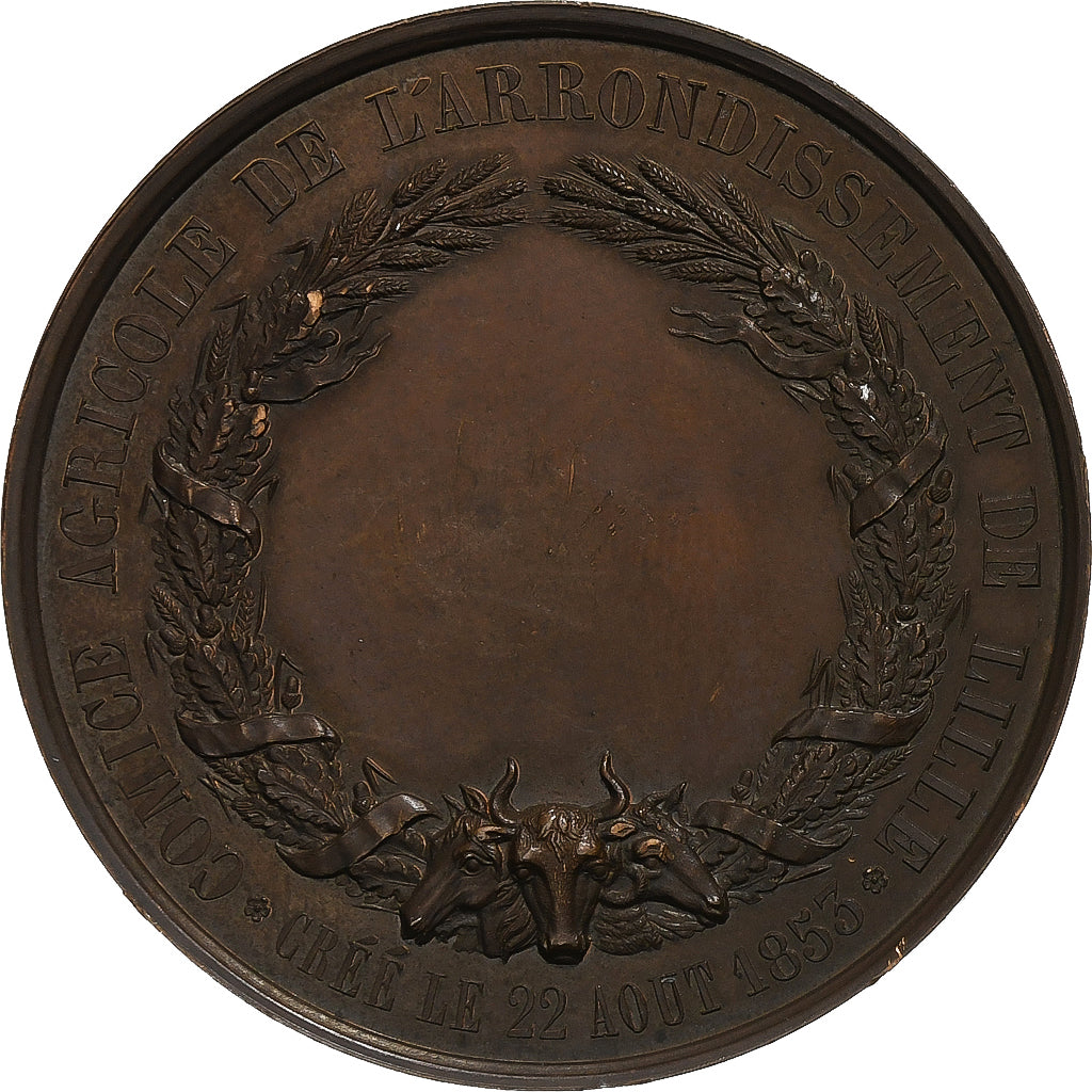 France, Médaille, Comice agricole de Lille, 1854, Cuivre, Lecomte, SUP
