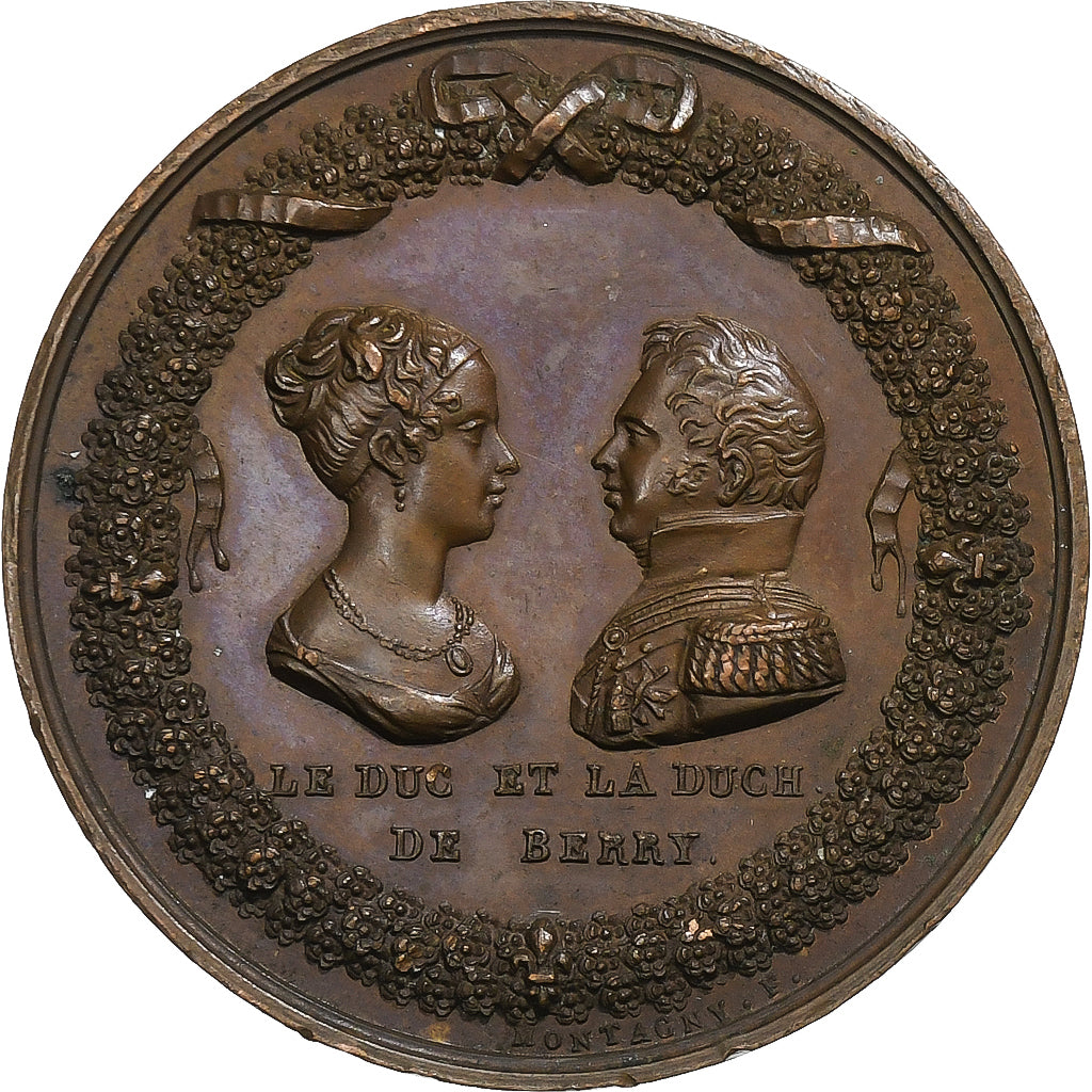 Francia, medaglia, Duc et Duchesse de Berry, 1820, Rame, Montagny, SPL-