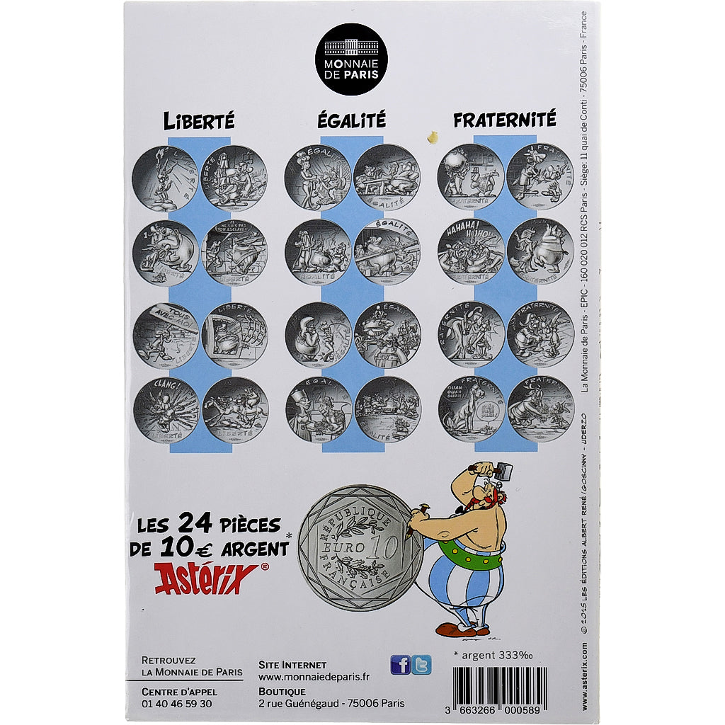 Francja, 10 Euro, Astérix Liberté (Le Tour de Gaule), 2015, MDP, Srebro