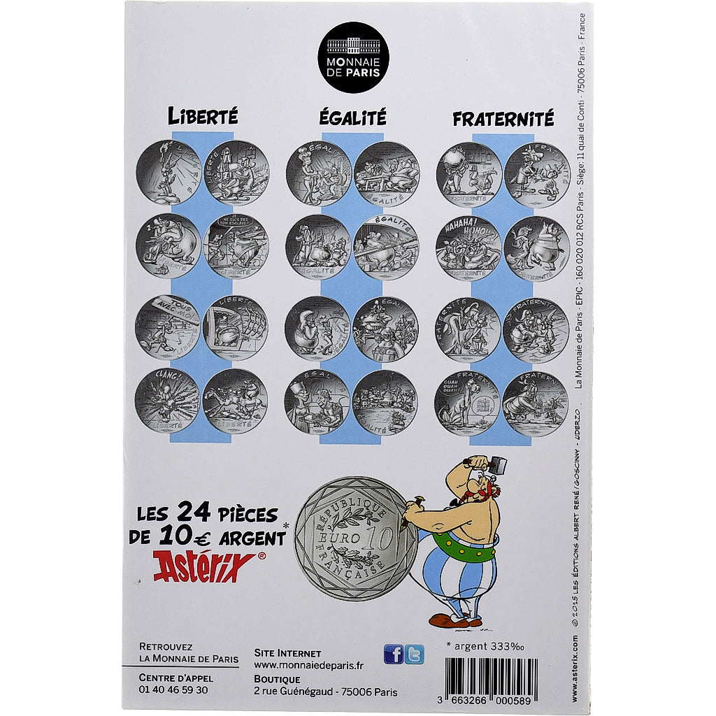 Francja, 10 Euro, Astérix Égalité (Le Domaine des dieux), 2015, MDP, Srebro