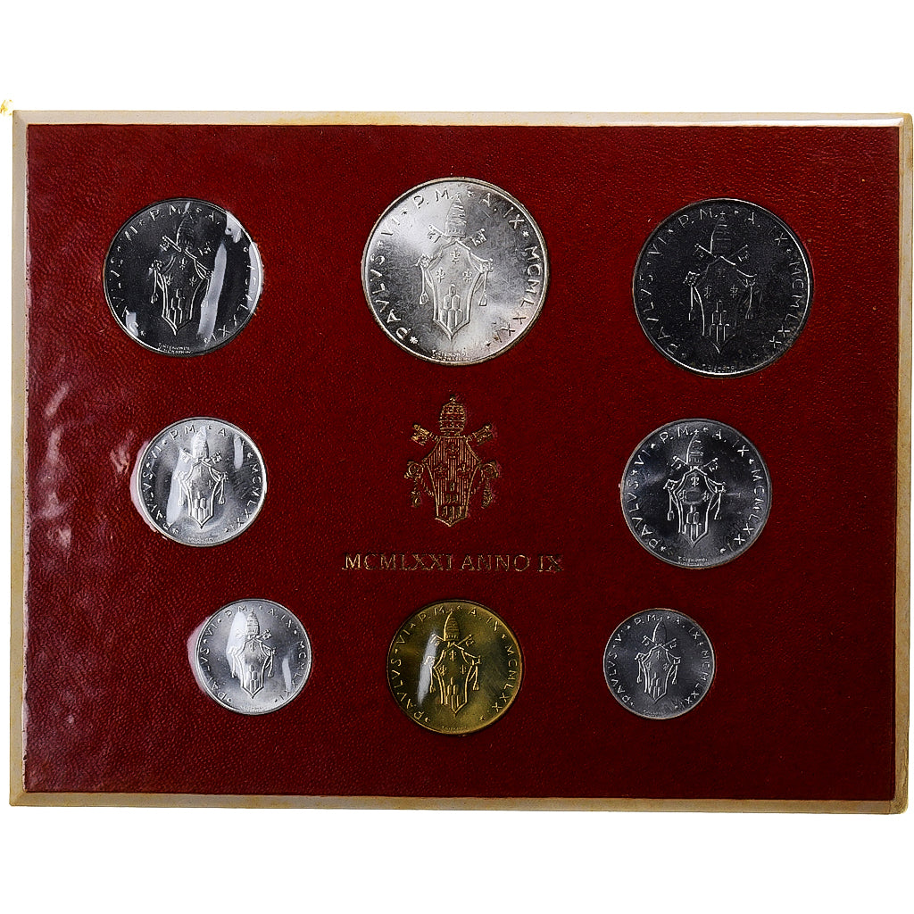 Vaticano, Paul VI, Set 1 Lire - 500 Lire, 1971 (Anno IX), Rome, N/D, MS(65-70)