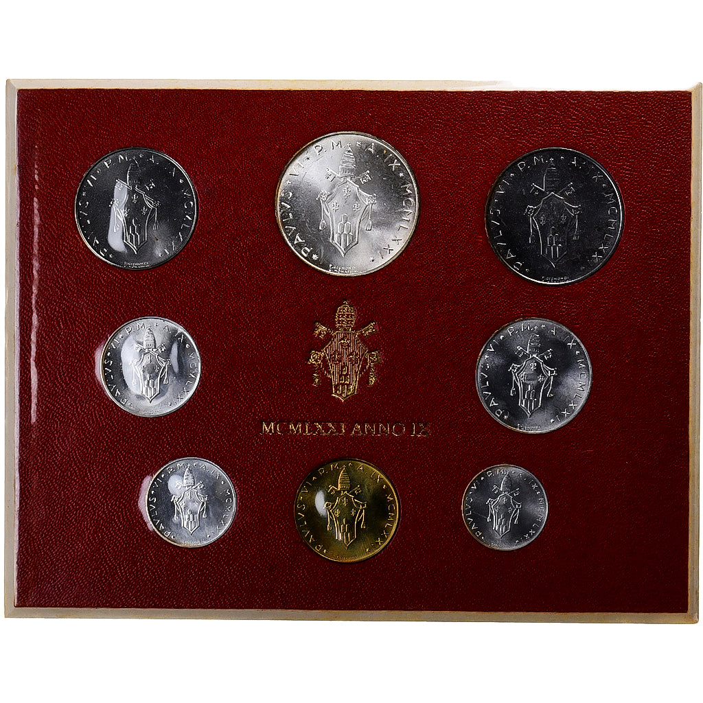 Watykan, Paul VI, Set 1 Lire - 500 Lire, 1971 (Anno IX), Rome, ND, MS(65-70)