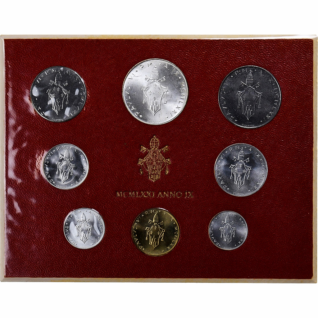 Watykan, Paul VI, Set 1 Lire - 500 Lire, 1971 (Anno IX), Rome, ND, MS(65-70)