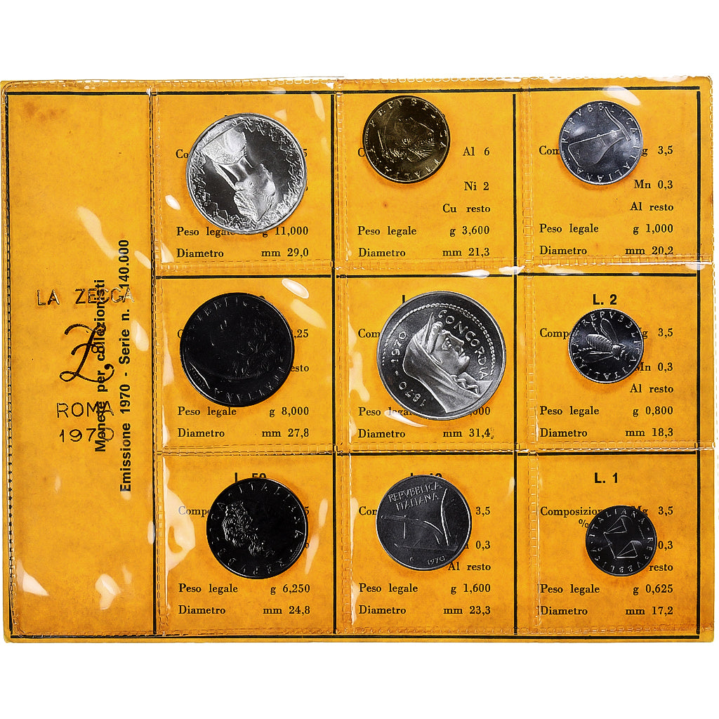 Italy, Set 1 L. - 1000 L., 1970, Rome, BU, MS(65-70)