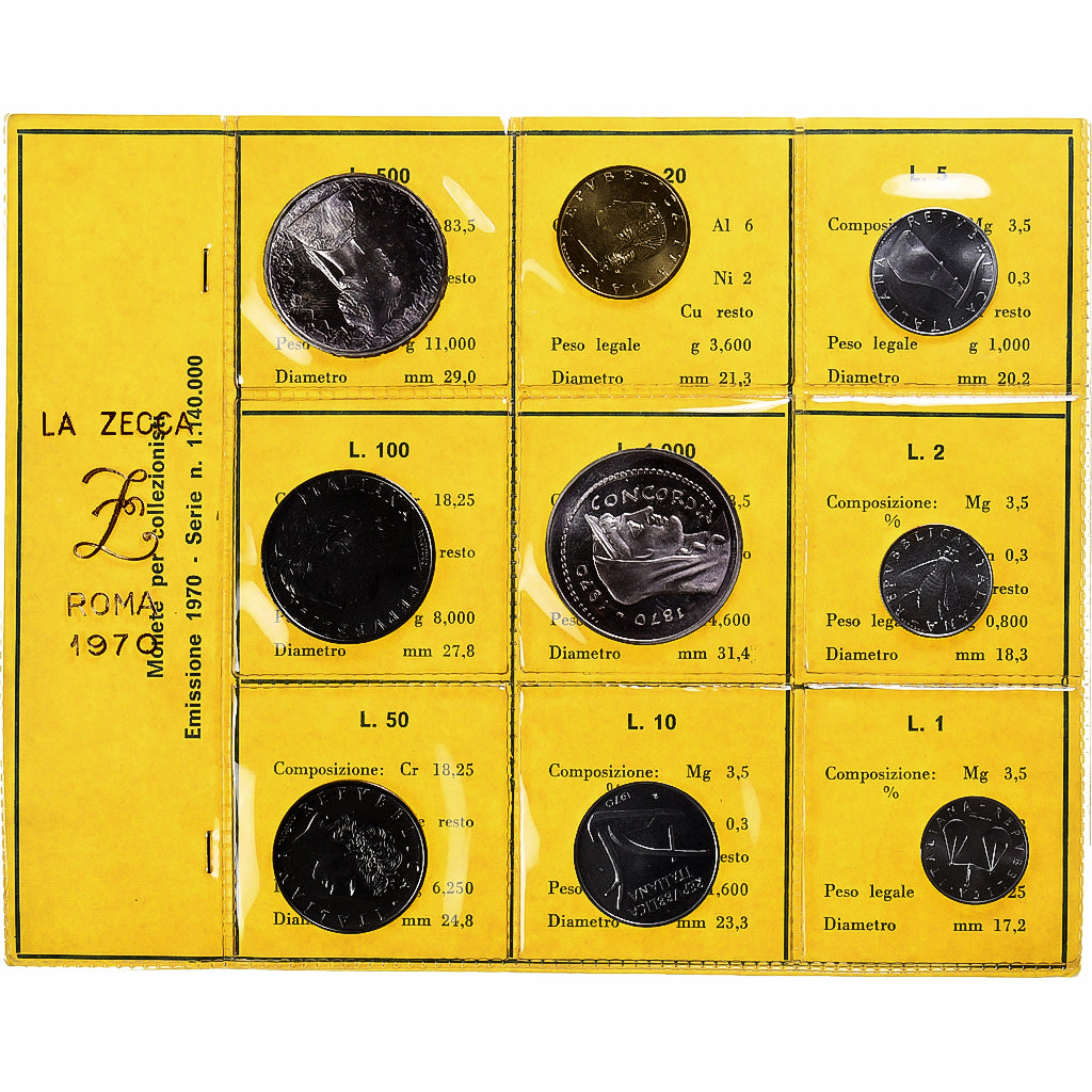 Italië, Set 1 L. - 1000 L., 1970, Rome, BU, n.v.t., FDC