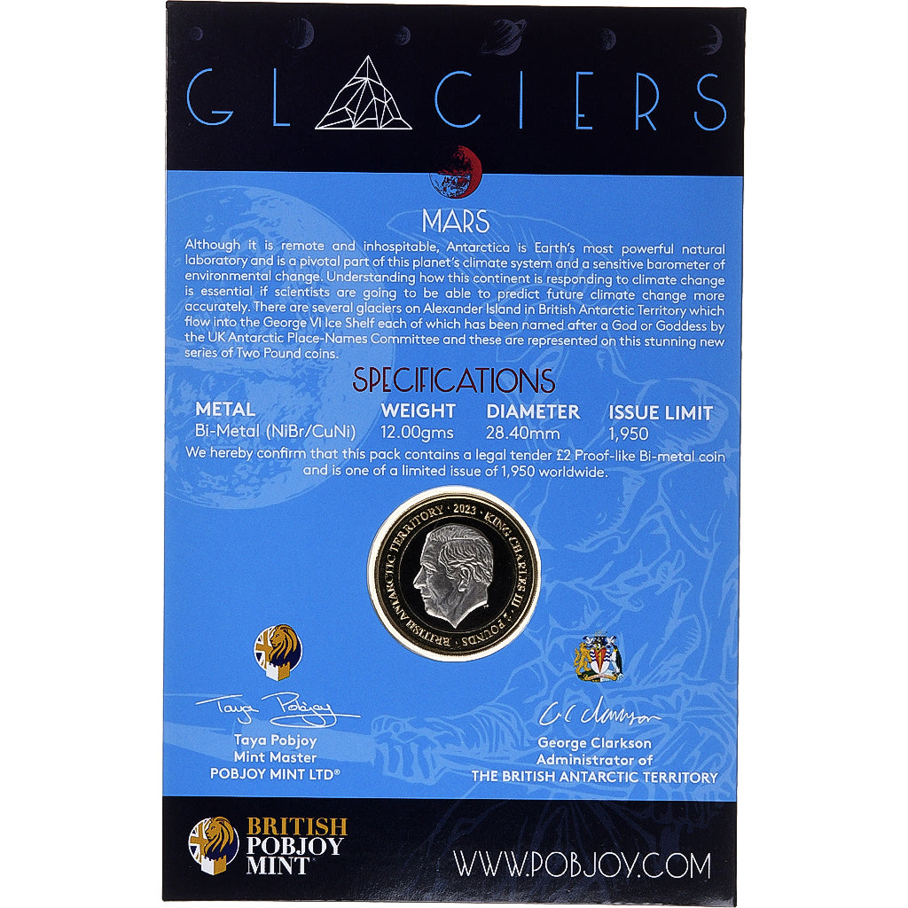 British Antarctic Territory, Charles III, 2 Pounds, Glaciers - Mars, 2023