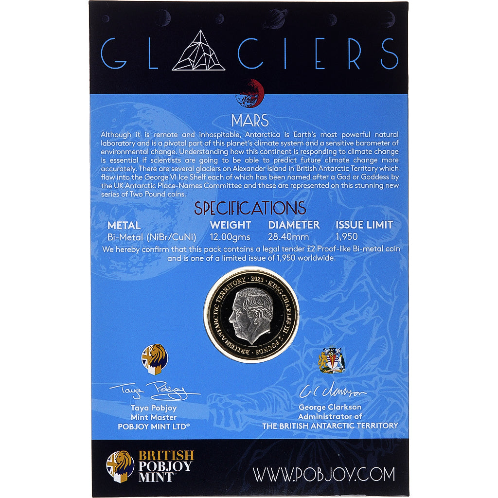 British Antarctic Territory, Charles III, 2 Pounds, Glaciers - Mars, 2023