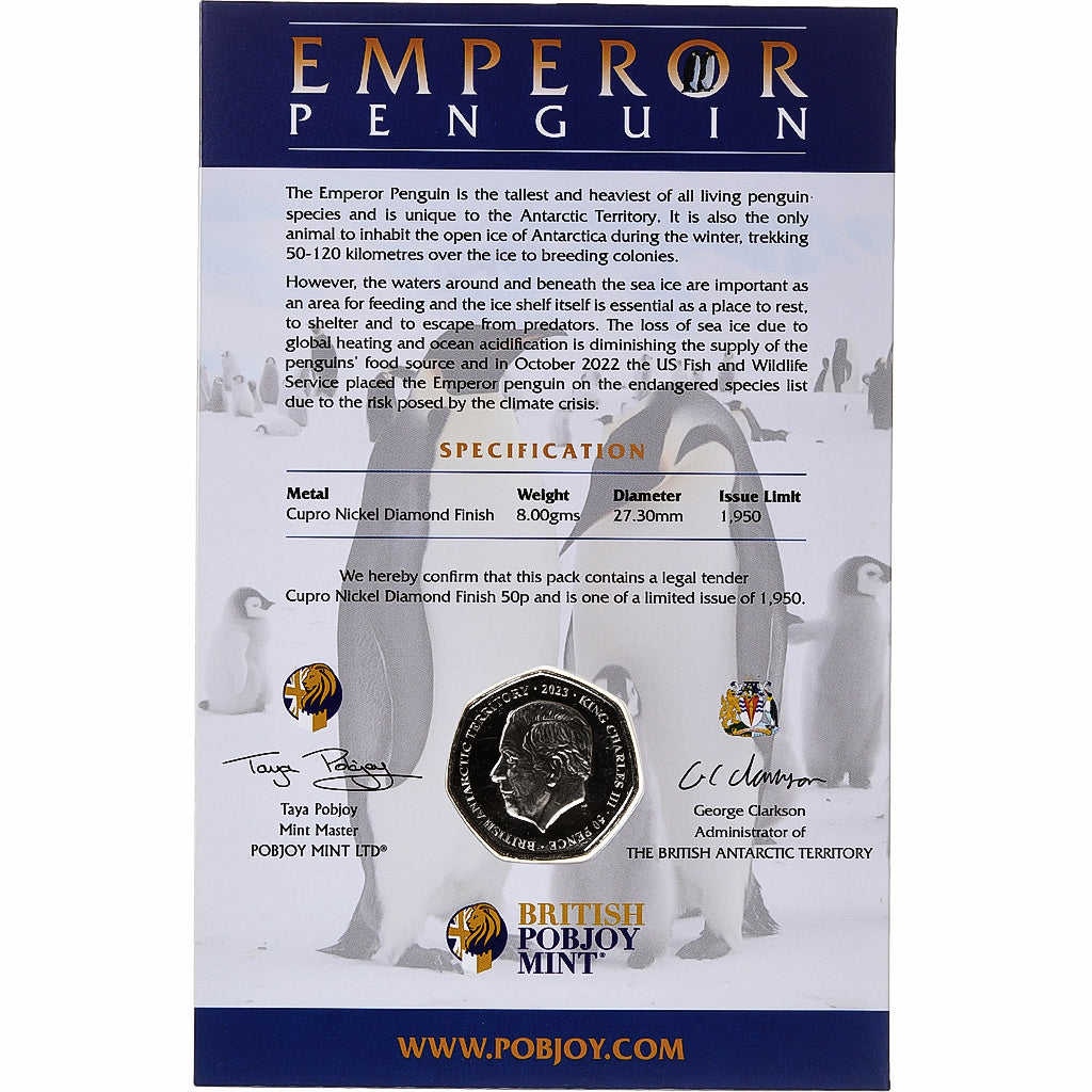 British Antarctic Territory, Charles III, 50 Pence, Emperor Penguin, 2023