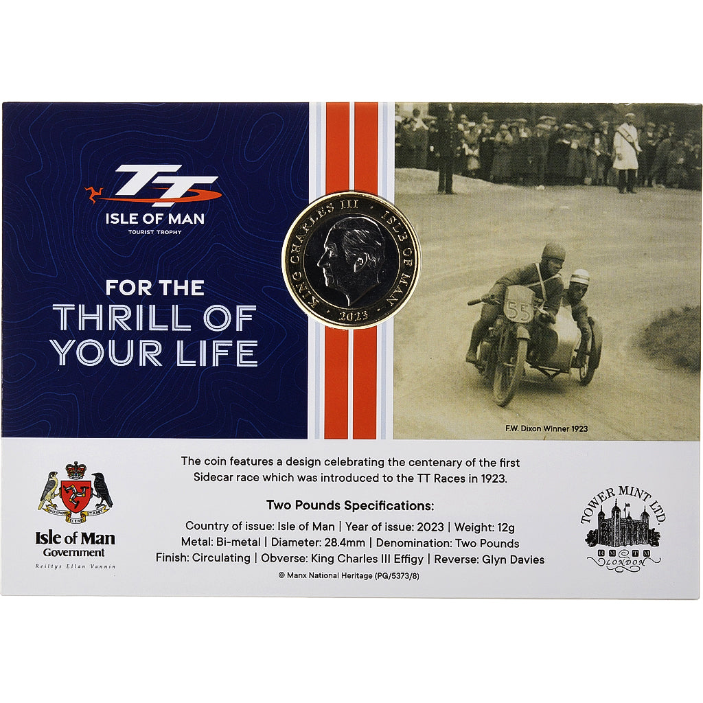 Isle of Man, Charles III, 2 Pounds, TT Races Anniversary, 2023, Tower mint