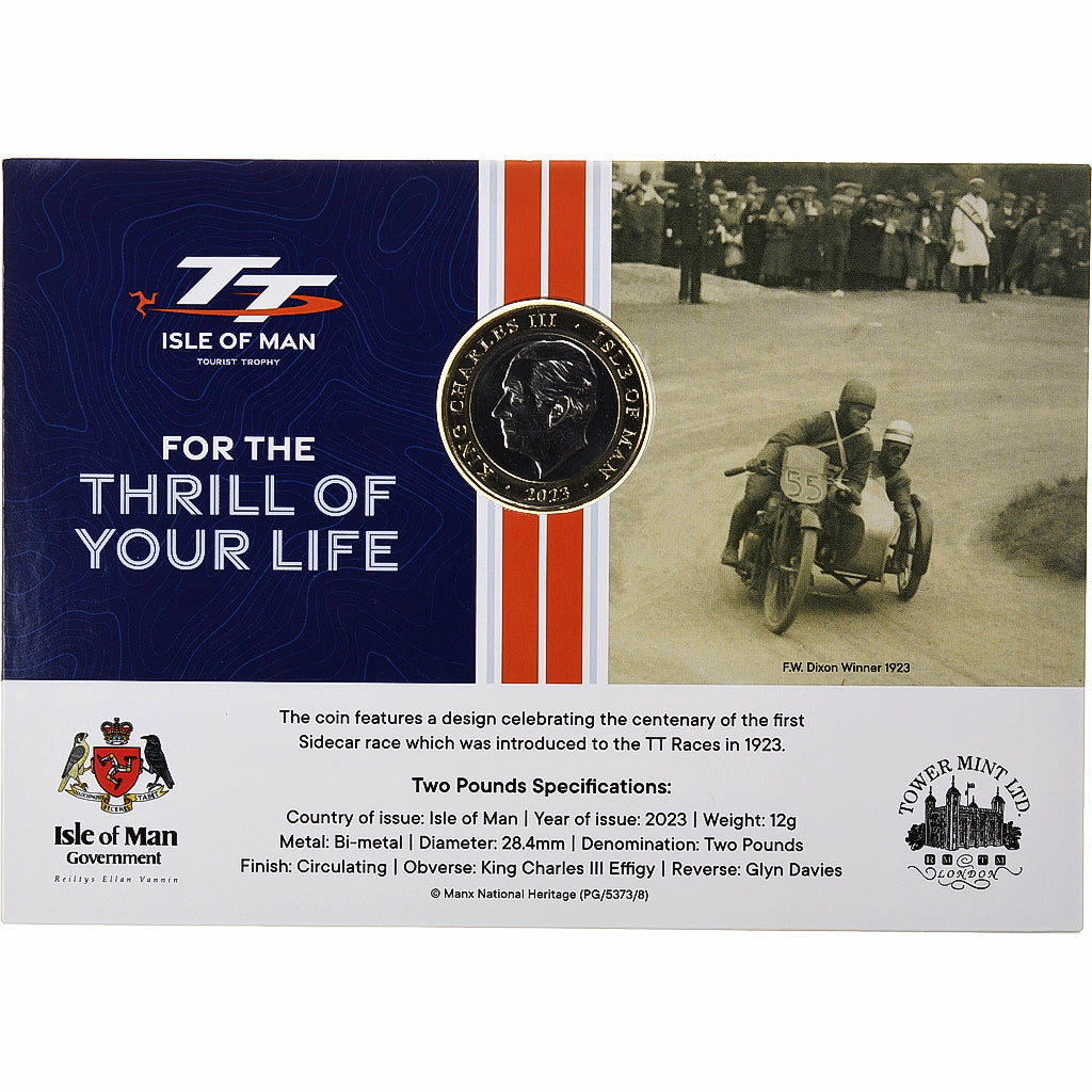Isle of Man, Charles III, 2 Pounds, TT Races Anniversary, 2023, Tower mint