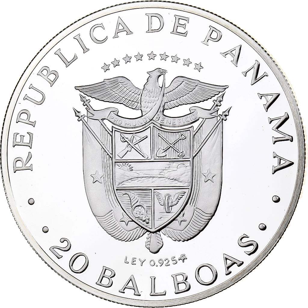 Panama, 20 Balboas, 1975, Franklin Mint, Proof, Silver, MS(65-70), KM:31