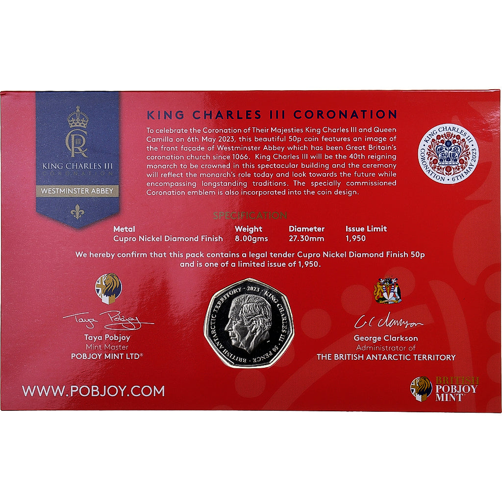 British Antarctic Territory, Charles III, 50 Pence, Westminster Abbey, 2023