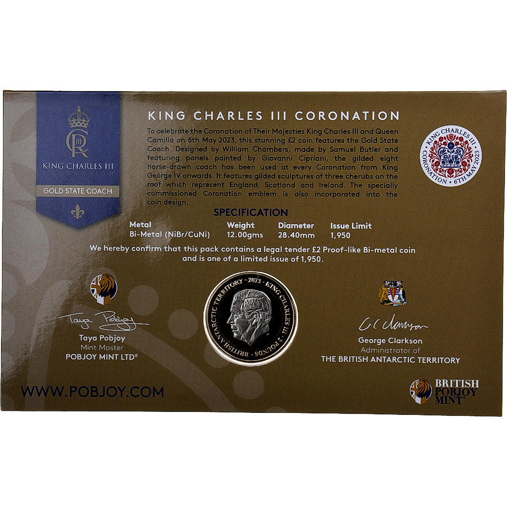 British Antarctic Territory, Charles III, 2 Pounds, Gold State Coach, 2023